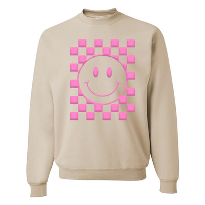 'Smiley Check' Puff Design Crewneck Sweatshirt