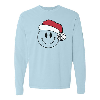 Monogrammed 'Smiley Santa' Long Sleeve T-Shirt