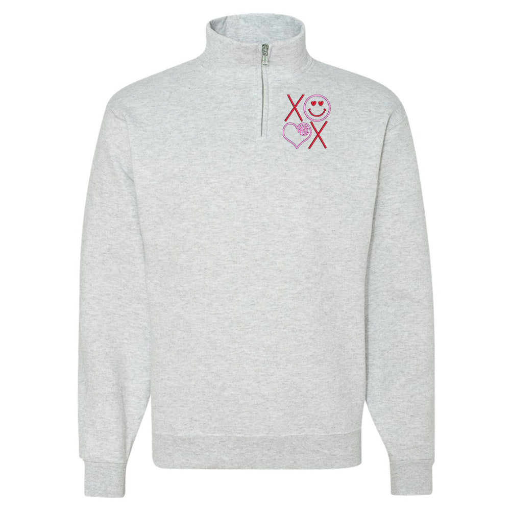 Monogrammed XOXO Smiley Face Quarter Zip Sweatshirt