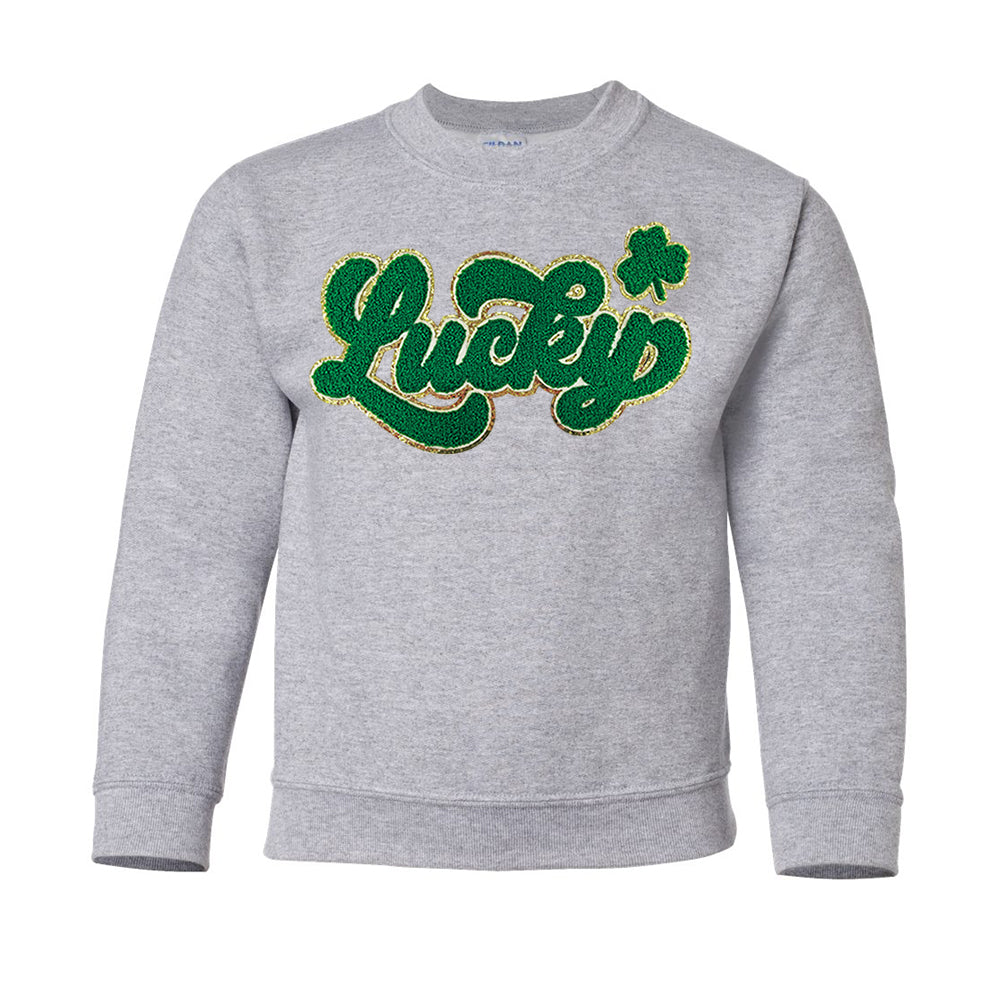 Kids Script Dark Green Lucky Letter Patch Sweatshirt