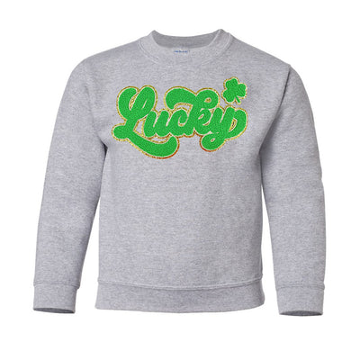 Kids Script Bright Green Lucky Letter Patch Sweatshirt