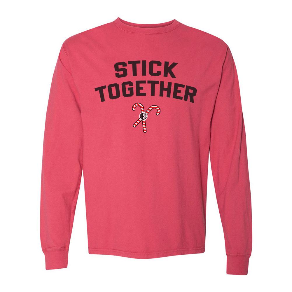 Monogrammed 'Stick Together' Candy Canes Long Sleeve T-Shirt
