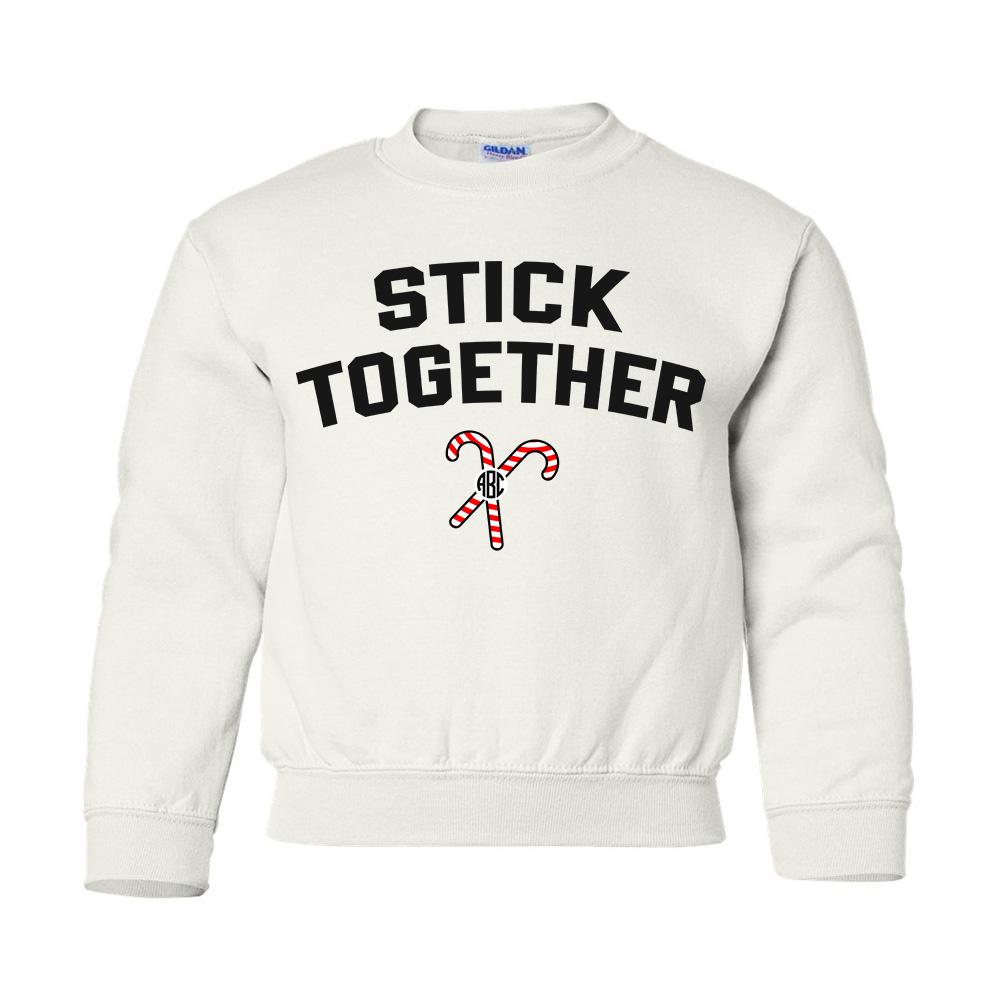 Kids Monogrammed 'Stick Together' Candy Canes Crewneck Sweatshirt
