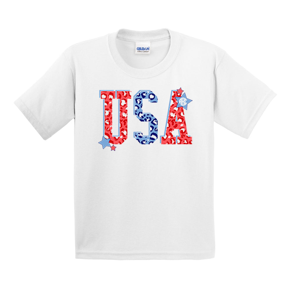 Kids Monogrammed 'Leopard USA' T-Shirt