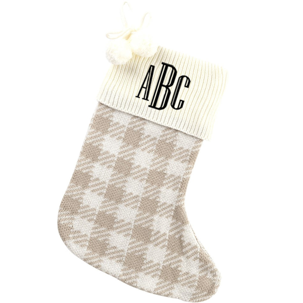 Monogrammed Check Knit Stocking