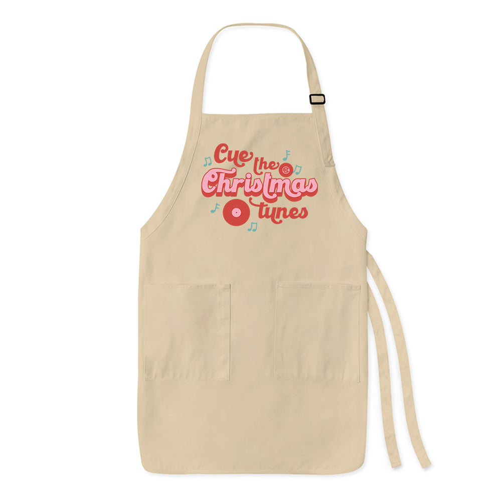 Monogrammed 'Cue the Christmas Tunes' Apron