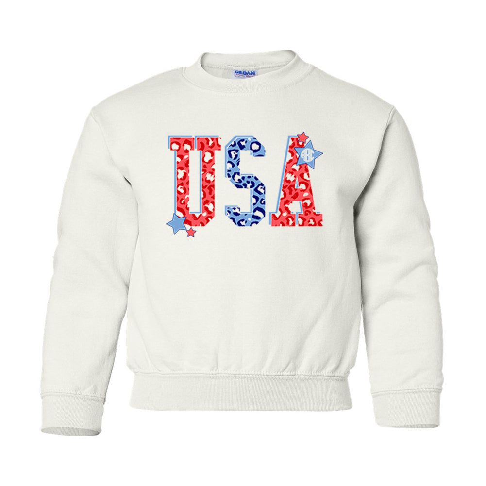 Kids Monogrammed 'Leopard USA' Crewneck Sweatshirt