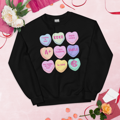 Monogrammed 'Teacher Candy Hearts' Crewneck Sweatshirt