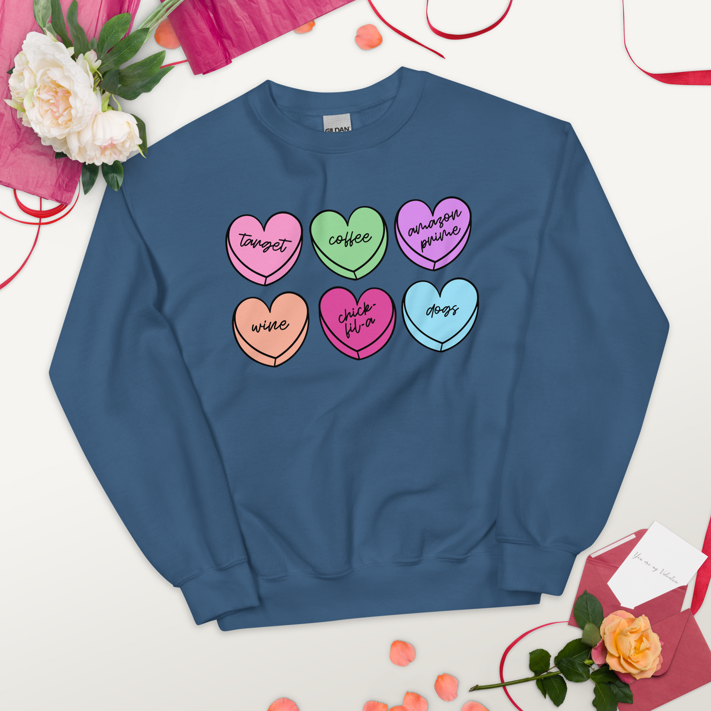 Monogrammed 'Basic Girl Candy Hearts' Crewneck Sweatshirt