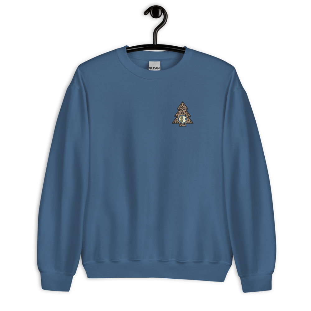 Monogrammed Leopard Christmas Tree Crewneck Sweatshirt