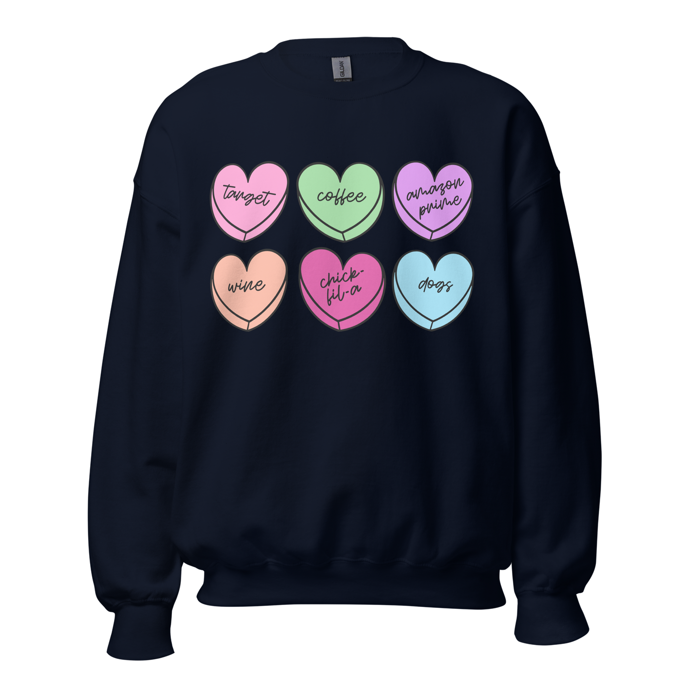 Monogrammed 'Basic Girl Candy Hearts' Crewneck Sweatshirt