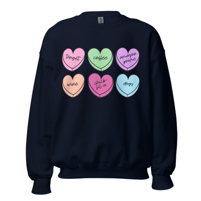 Monogrammed 'Basic Girl Candy Hearts' Crewneck Sweatshirt