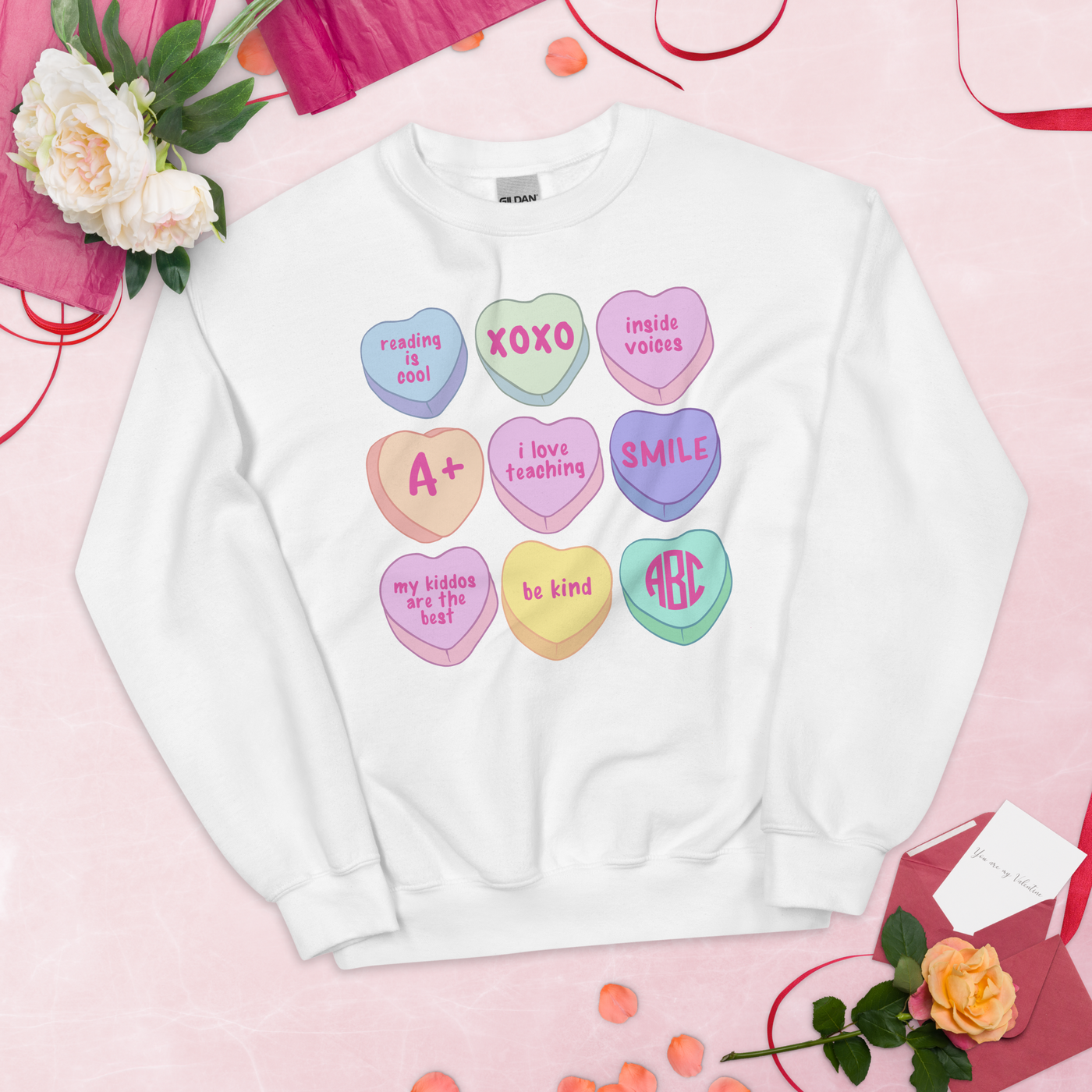 Monogrammed 'Teacher Candy Hearts' Crewneck Sweatshirt