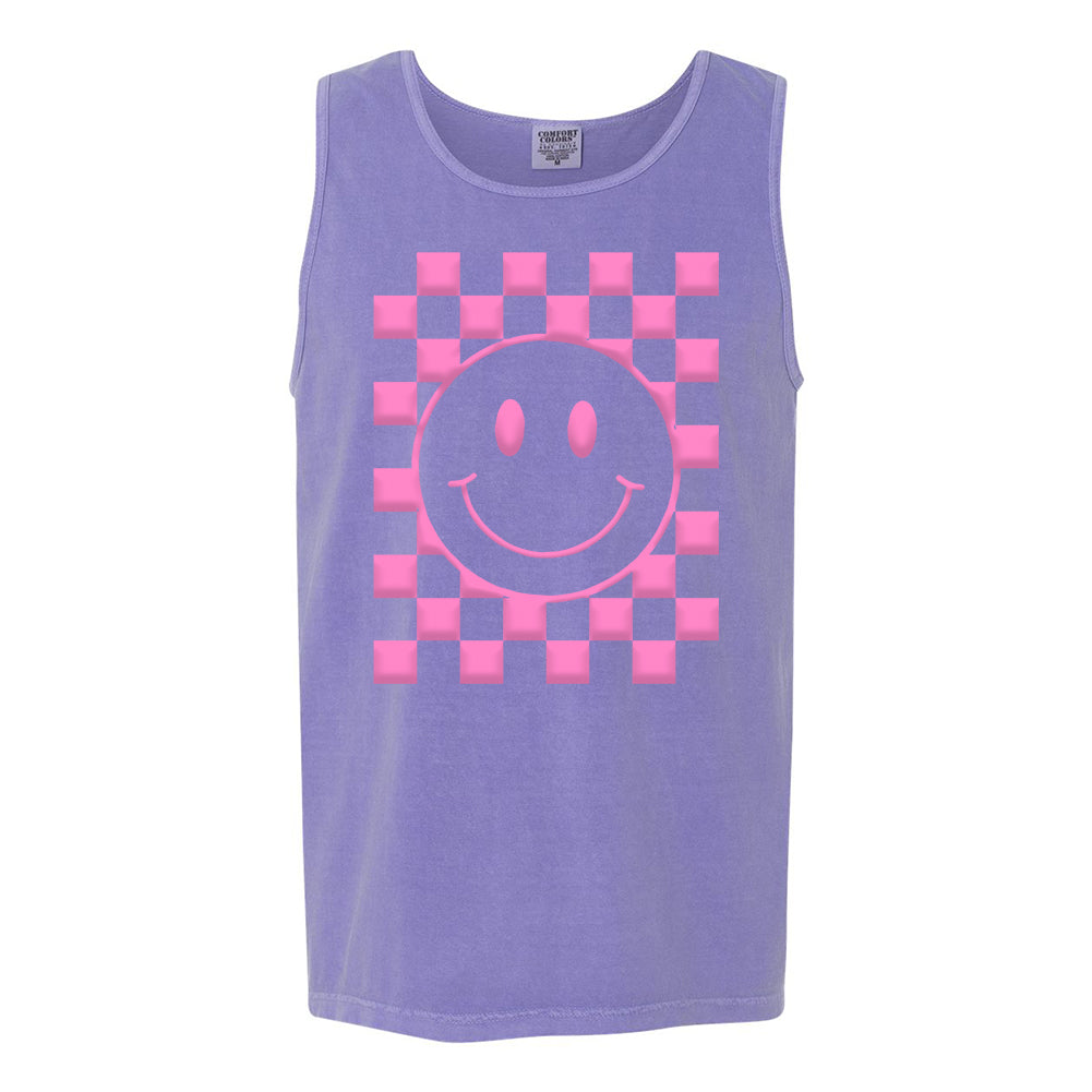 'Smiley Check' Puff Design Tank Top