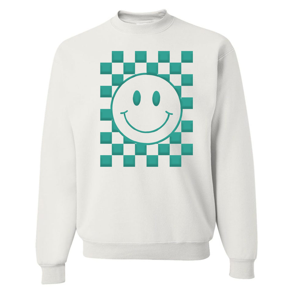 'Smiley Check' Puff Design Crewneck Sweatshirt