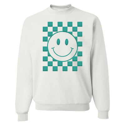 'Smiley Check' Puff Design Crewneck Sweatshirt