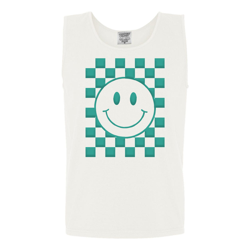 'Smiley Check' Puff Design Tank Top