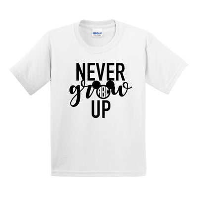 Kids Monogrammed 'Never Grow Up' T-Shirt