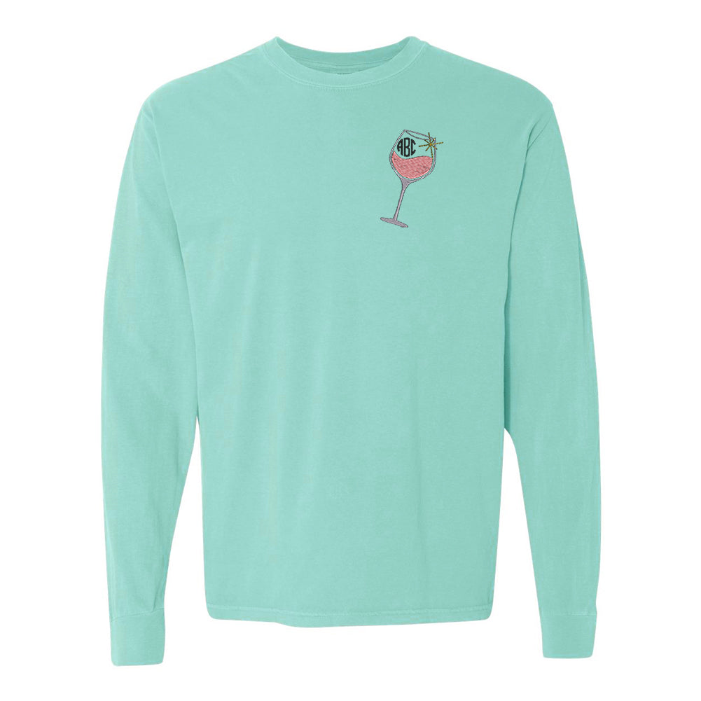 Monogrammed Wine Glass Comfort Colors Long Sleeve T-Shirt