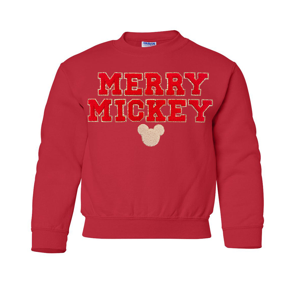 Kids Merry Mickey Letter Patch Crewneck Sweatshirt